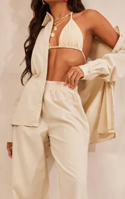 Stone Linen Look Oversized Wide Leg Pants