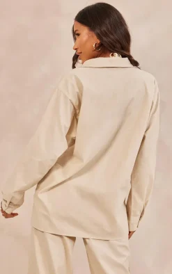 Stone Linen Look Oversized Button Up Shirt