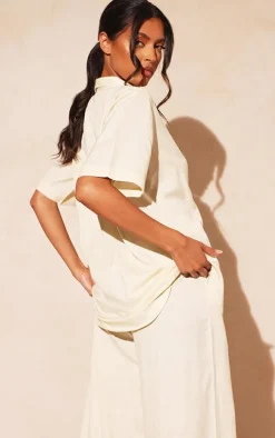 Stone Linen Look Oversize Boxy Short Sleeve Shirt