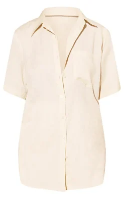 Stone Linen Look Oversize Boxy Short Sleeve Shirt