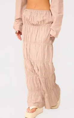 Stone Linen Look Ruched Maxi Skirt