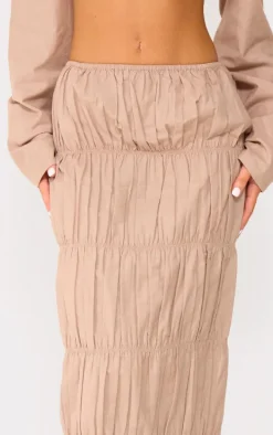 Stone Linen Look Ruched Maxi Skirt