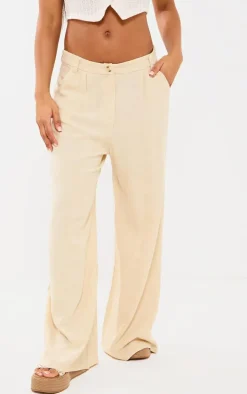 Stone Linen Look Slouchy Fit Wide Leg Pants