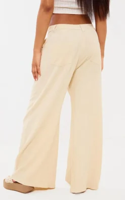 Stone Linen Look Slouchy Fit Wide Leg Pants