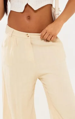 Stone Linen Look Slouchy Fit Wide Leg Pants