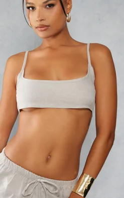 Stone Linen Look Strappy Bralet
