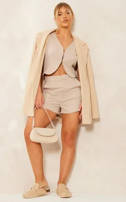 Stone Linen Look Tailored Vest