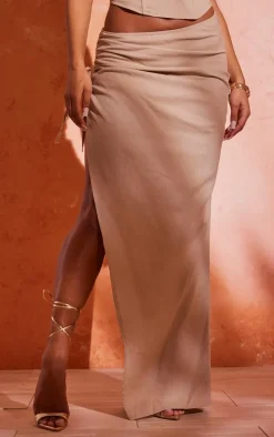Stone Linen Look Tie Side Maxi Skirt