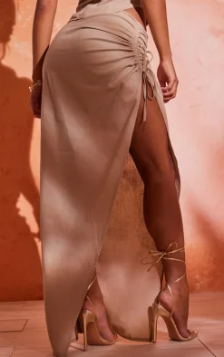 Stone Linen Look Tie Side Maxi Skirt