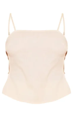 Stone Linen Look Velvet Strap Detail Cami Top