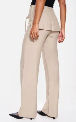 Stone Linen Skirt Wrap Detail Tailored Pants