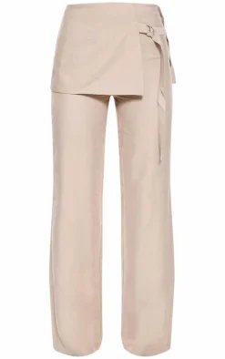 Stone Linen Skirt Wrap Detail Tailored Pants