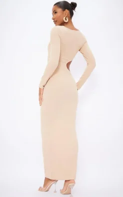 Stone Long Sleeve Cut Out Maxi Dress