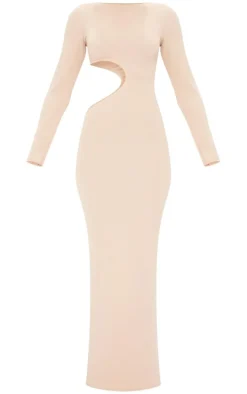 Stone Long Sleeve Cut Out Maxi Dress