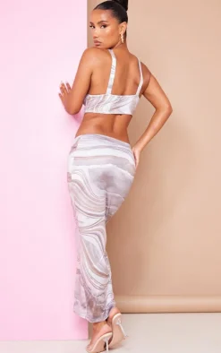 Stone Marble Print Slinky Ring Detail Cut Out Midaxi Dress