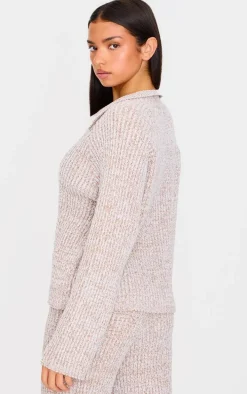 Stone Marl Knitted V Neck Oversized Sweater