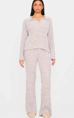 Stone Marl Knitted V Neck Oversized Sweater