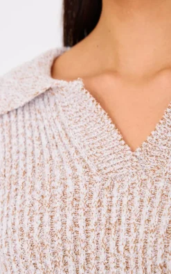 Stone Marl Knitted V Neck Oversized Sweater