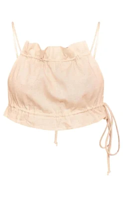 Stone Marl Linen Look Drawstring Racer Crop Top