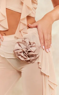 Stone Mesh Ruffle Rose Detail Pants