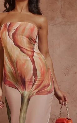 Stone Oversized Chiffon Floral Print Bandeau Maxi Dress