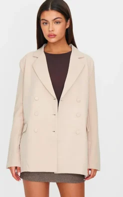 Stone Oversized Double Breasted Covered Button Blazer
