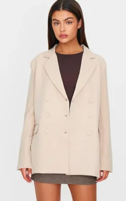 Stone Oversized Double Breasted Covered Button Blazer