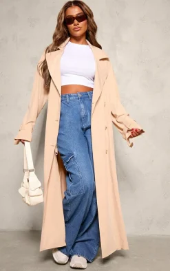 Stone Oversized Floaty Maxi Trench Coat