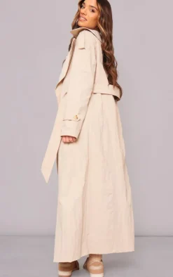 Stone Oversized Lightweight Crinkle Mac Trench Coat