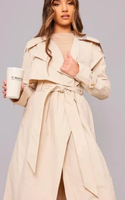 Stone Oversized Lightweight Crinkle Mac Trench Coat