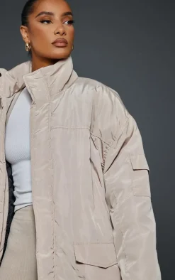 Stone Oversized Pocket Detail Longline Jacket