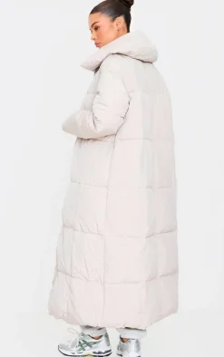 Stone Oversized Square Quilted Maxi Puffer Coat