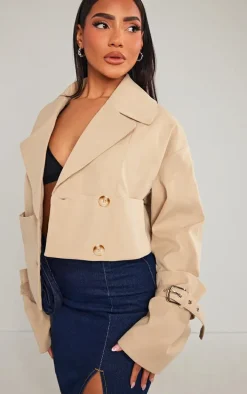 Stone Panelling Detail Crop Trench Coat