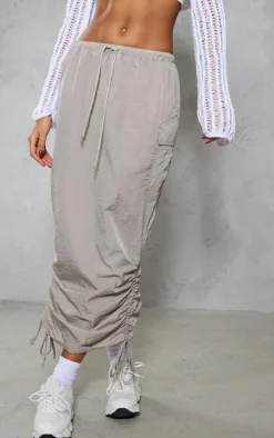 Stone Parachute Tie Waist Midaxi Skirt