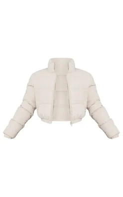 Stone Peach Skin Cropped Bubble Puffer Jacket