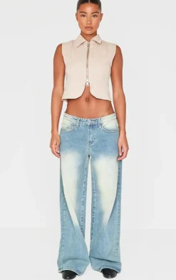 Stone Pinstripe Double Zip Sleeveless Shirt