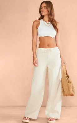 Stone Pinstripe Linen Look Slouchy Pants