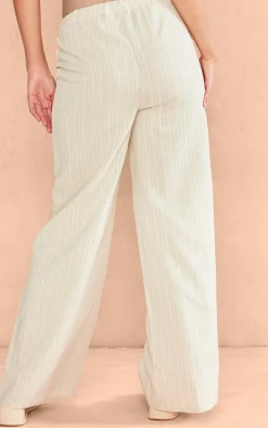 Stone Pinstripe Linen Look Slouchy Pants
