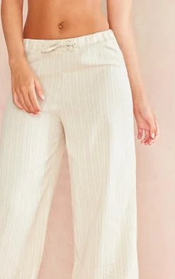 Stone Pinstripe Linen Look Slouchy Pants