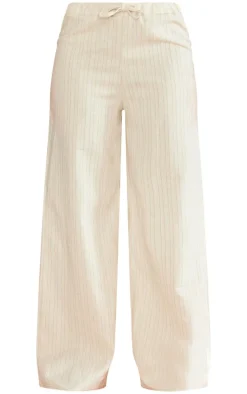 Stone Pinstripe Linen Look Slouchy Pants