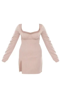 Stone Pinstripe Underwired Detail Shift Dress