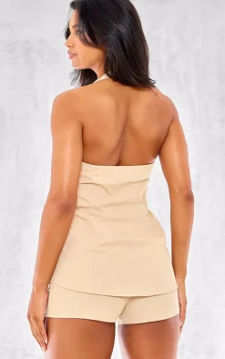 Stone Pinstripe Woven Vest Detail Romper