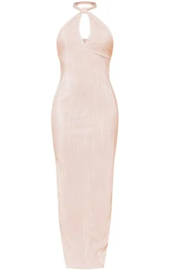 Stone Plisse Knot Halterneck Maxi Dress