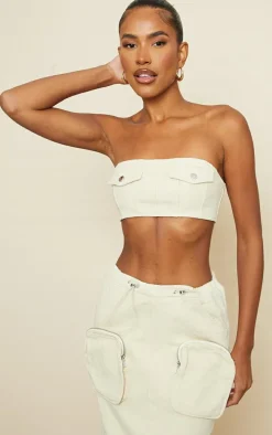 Stone Pocket Detail Denim Bandeau Top