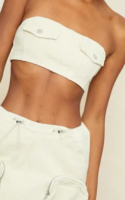 Stone Pocket Detail Denim Bandeau Top