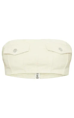 Stone Pocket Detail Denim Bandeau Top