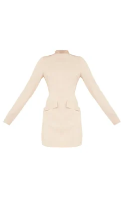 Stone Pocket Detail High Neck Mini Dress