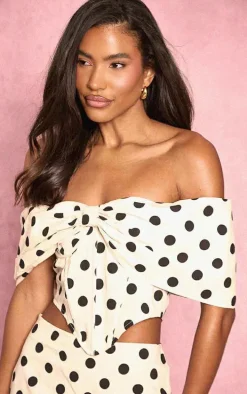 Stone Polka Dot Bow Detail Corset Top
