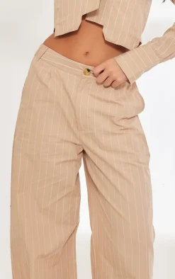Stone Poplin Pinstripe Tailored Wide Leg Pants