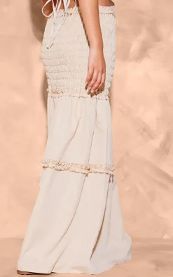 Stone Poplin Shirred Dropped Waist Maxi Skirt